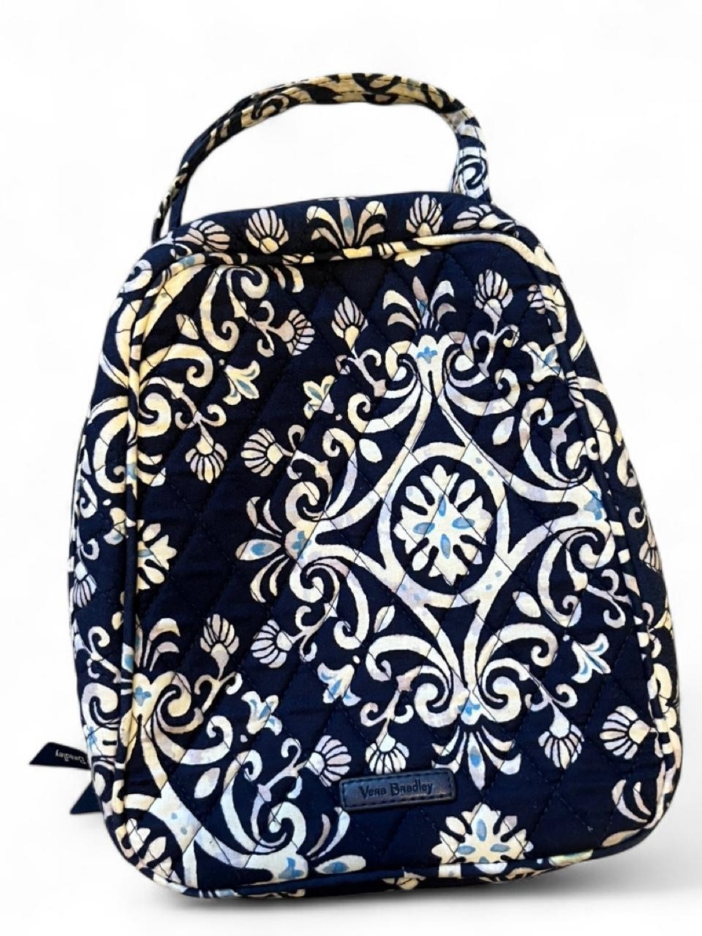 Vera Bradley Navy Floral Scroll Quilted Cosmetic Carry Tote